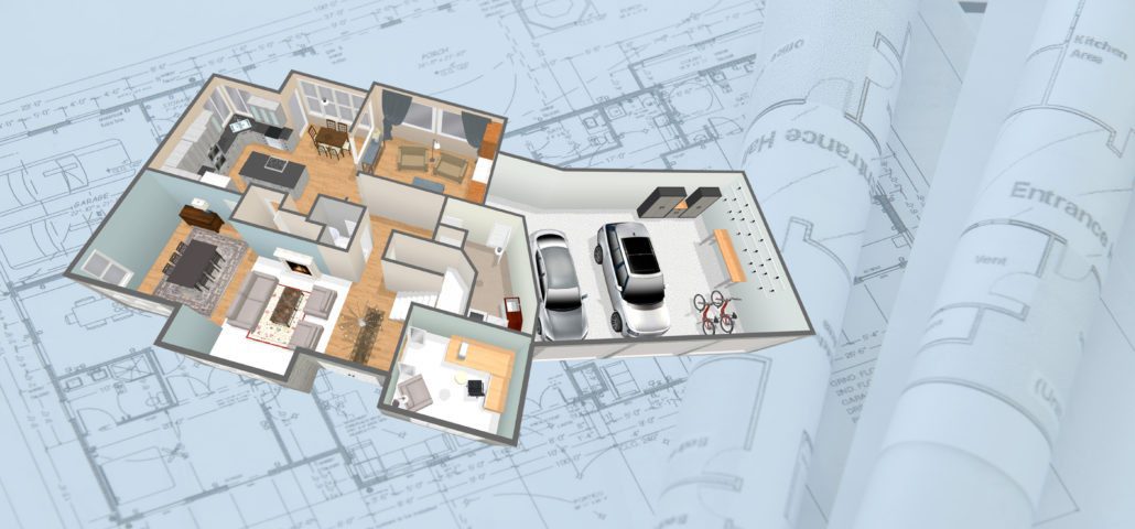 Architect rolls and architectural plan,technical project drawing